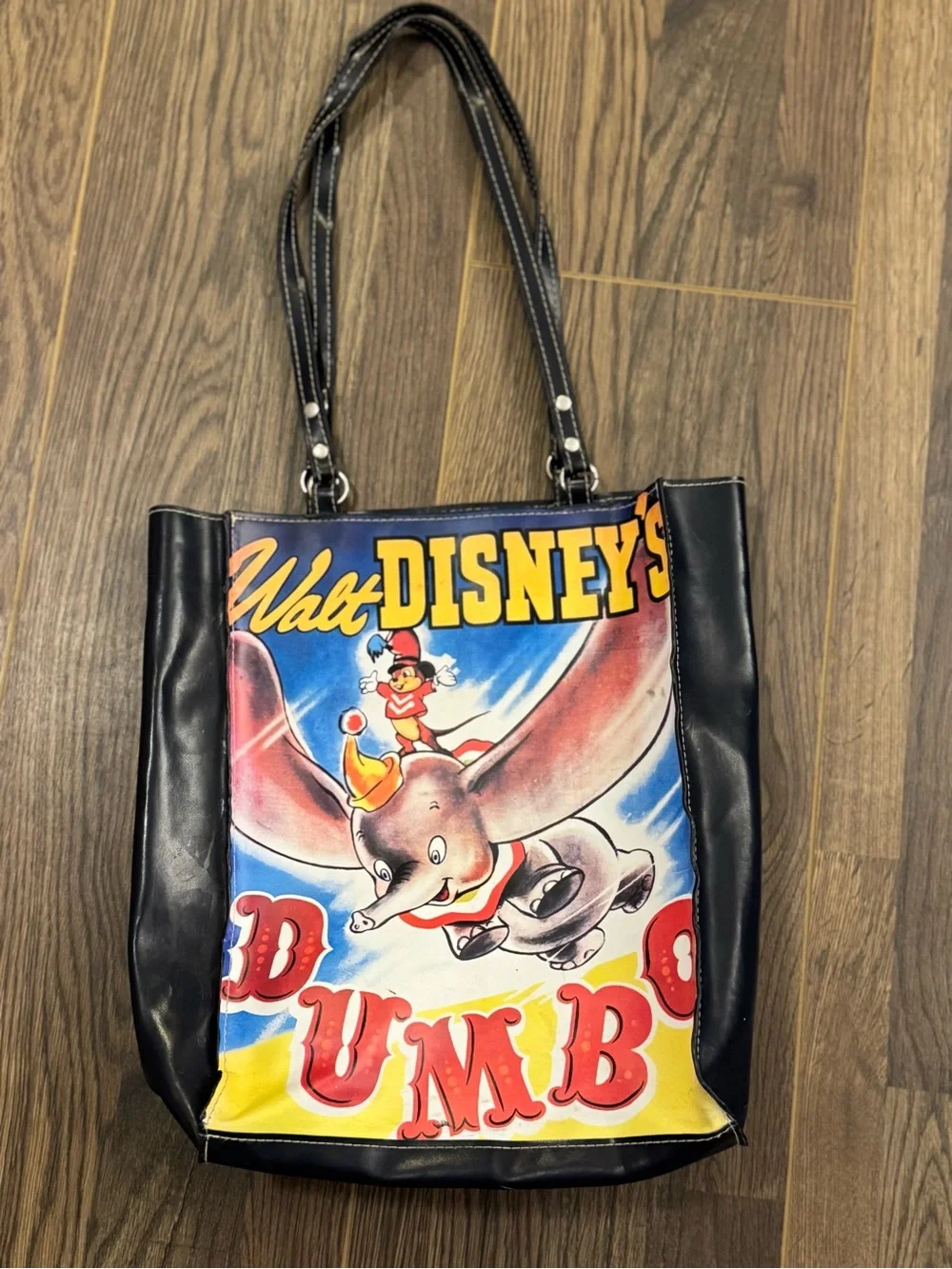 Vintage Disney Dumbo Purse Shoulder Bag Circus Theme With Leather Blue Straps